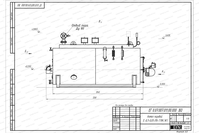 Чертеж дизельного парового котла 700 кг 115 С